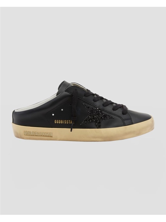 Golden Goose Shoes - Golden Goose Black Leather Superstar Sabot Sneaker with Gold-Toned Sole l